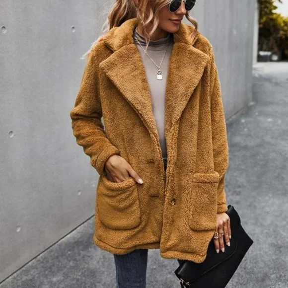 Cuddle Up Button Front Double Pocket Teddy Coat ca - Picture 5 of 7